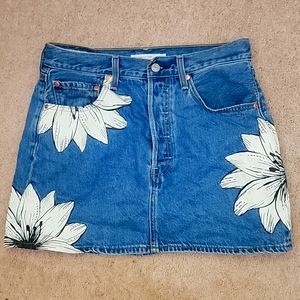 Levi farm skirt denim with flowers painted on